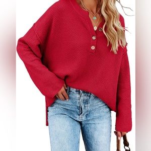 Oversized batwing v-neck sweater